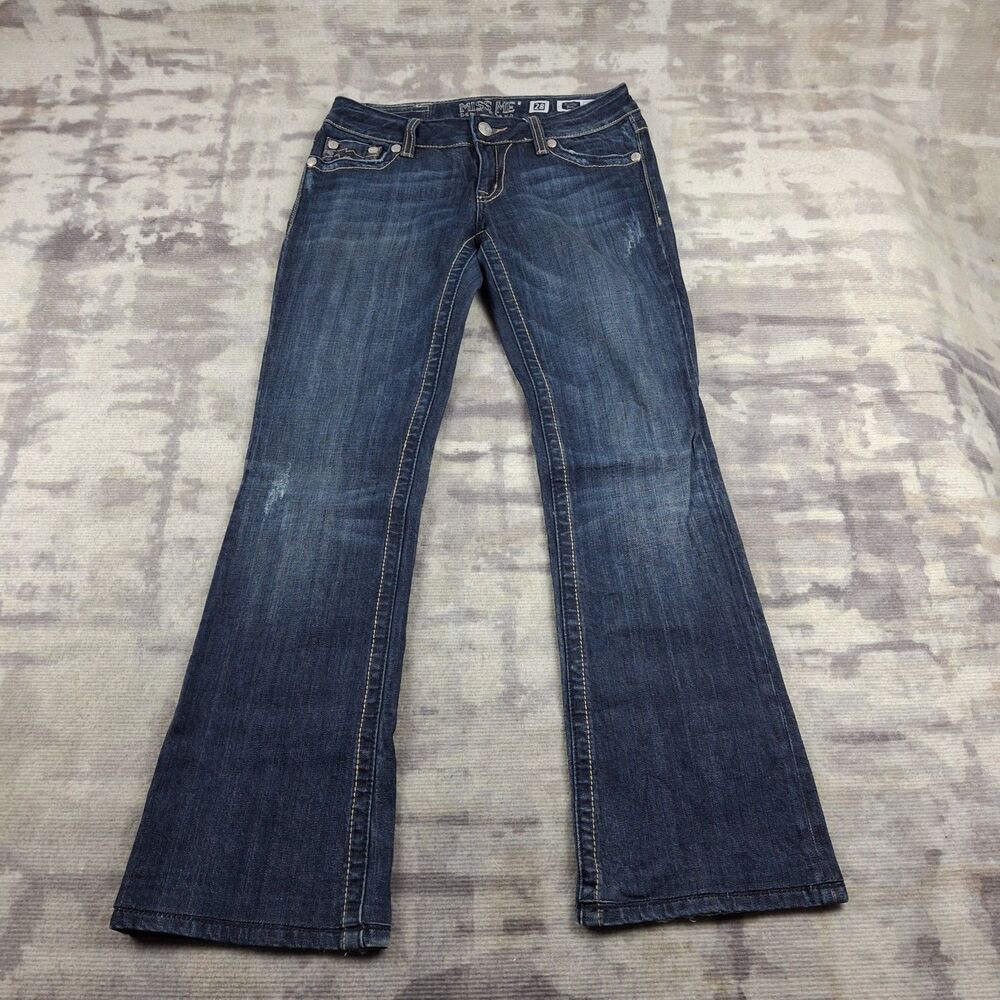 MISS ME Sunny Boot Jeans Womens 28 Bootcut Dark Wash Denim Blue Flap Pocket 28
